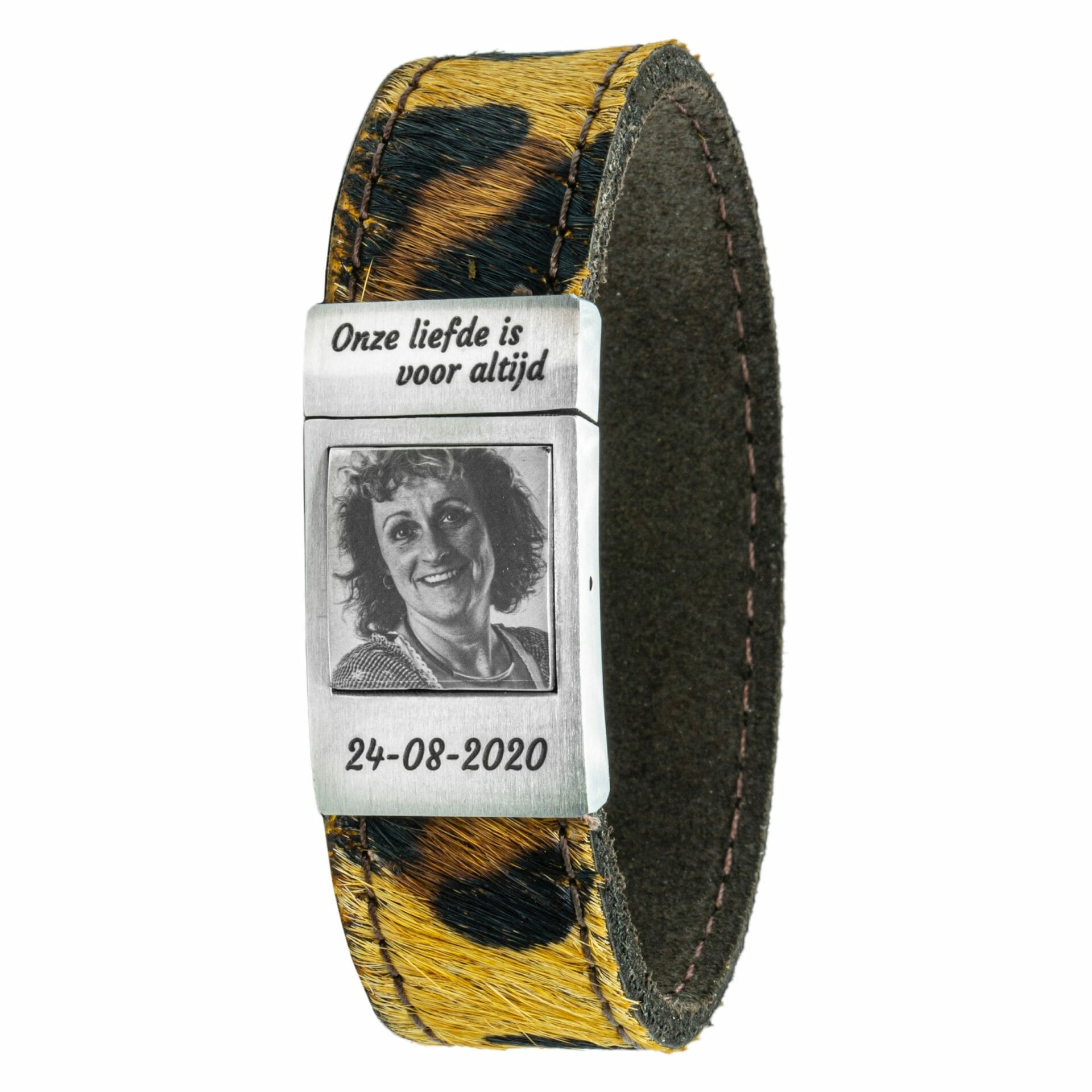 Leopard print leather Photo bracelet with your own photo