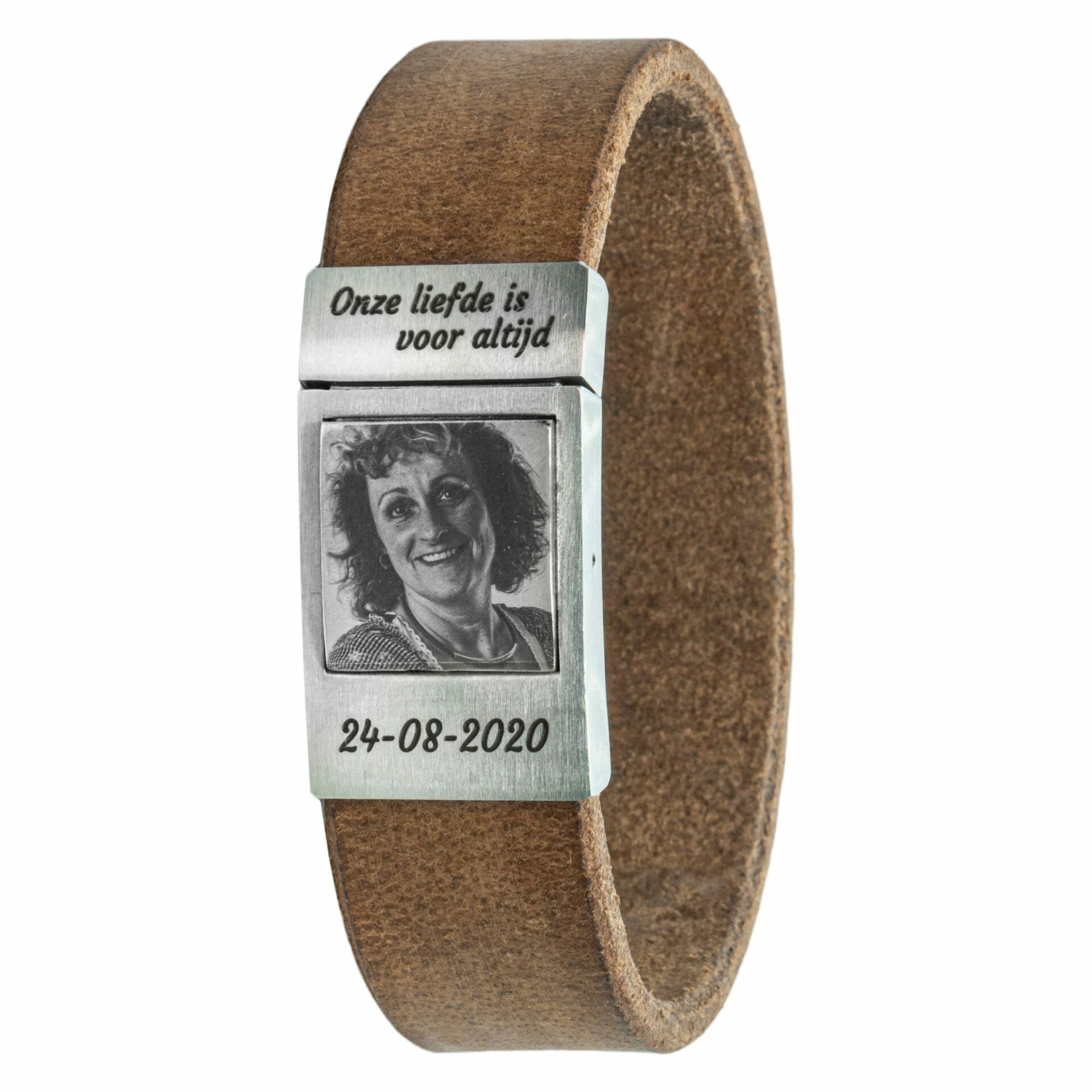 Photo bracelet with own photo Beige leather