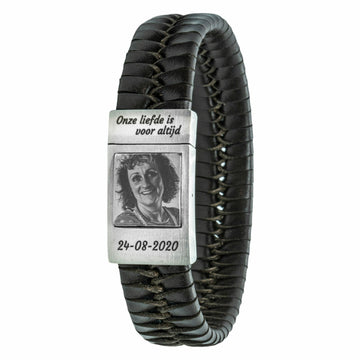 Men's photo bracelet with braided leather black / brown with your own photo