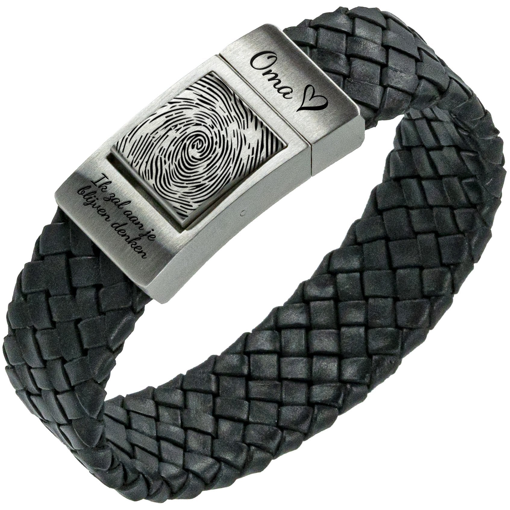 Fingerprint bracelet - <b>Black braided</b> leather
