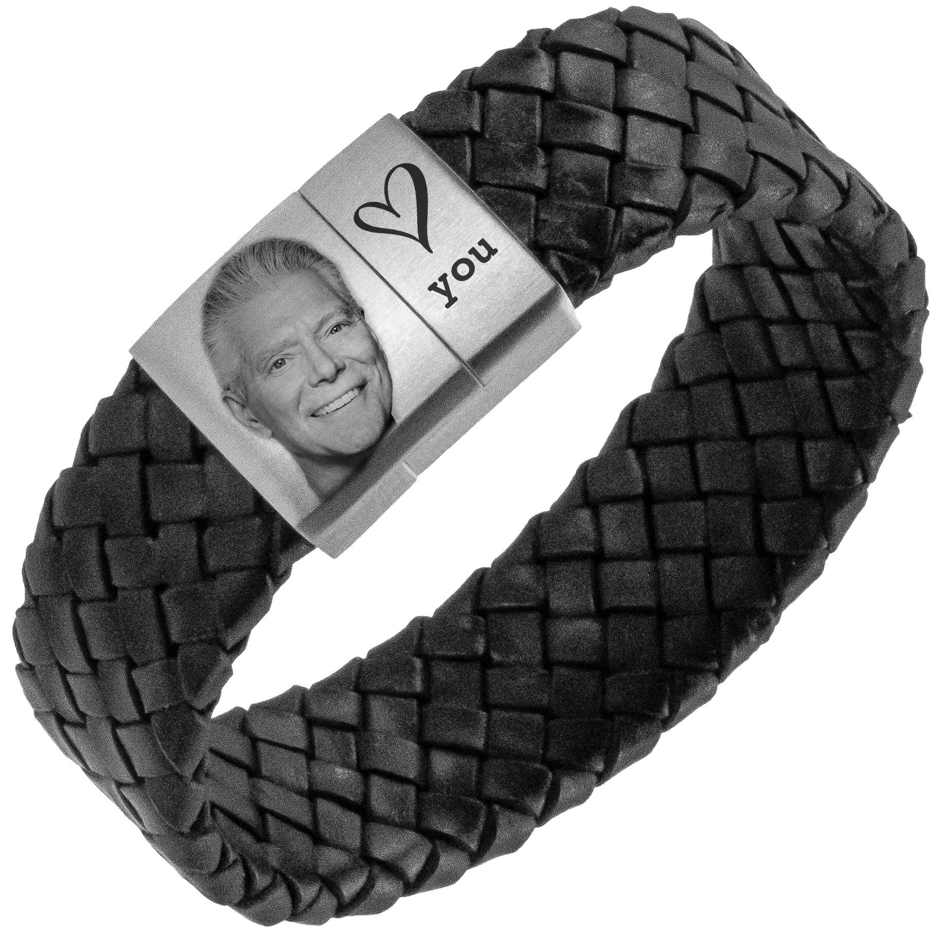 Photo bracelet with your own image - black Braided leather bracelet with photo engraving