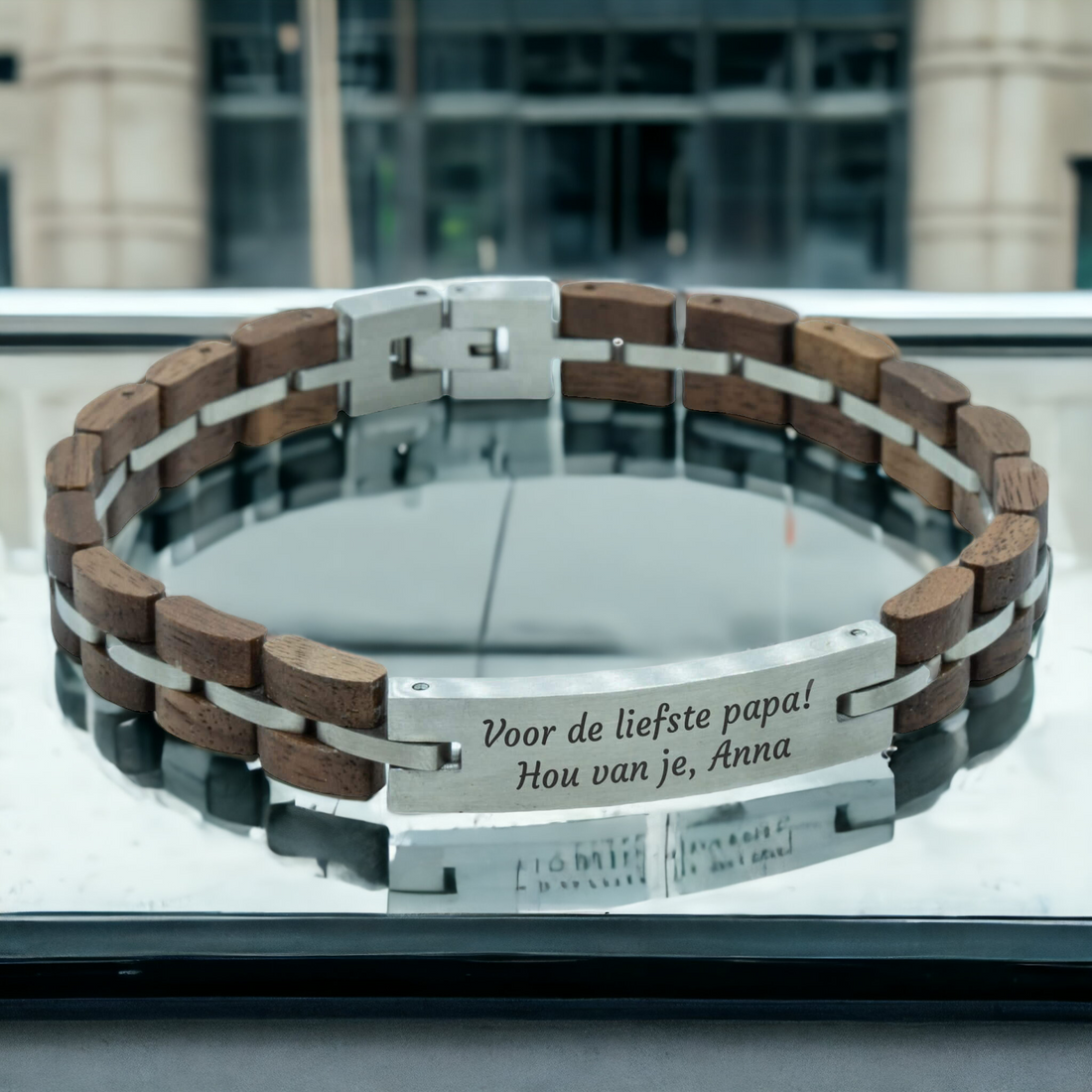 Own text on Engraved Wooden Walnut bracelet