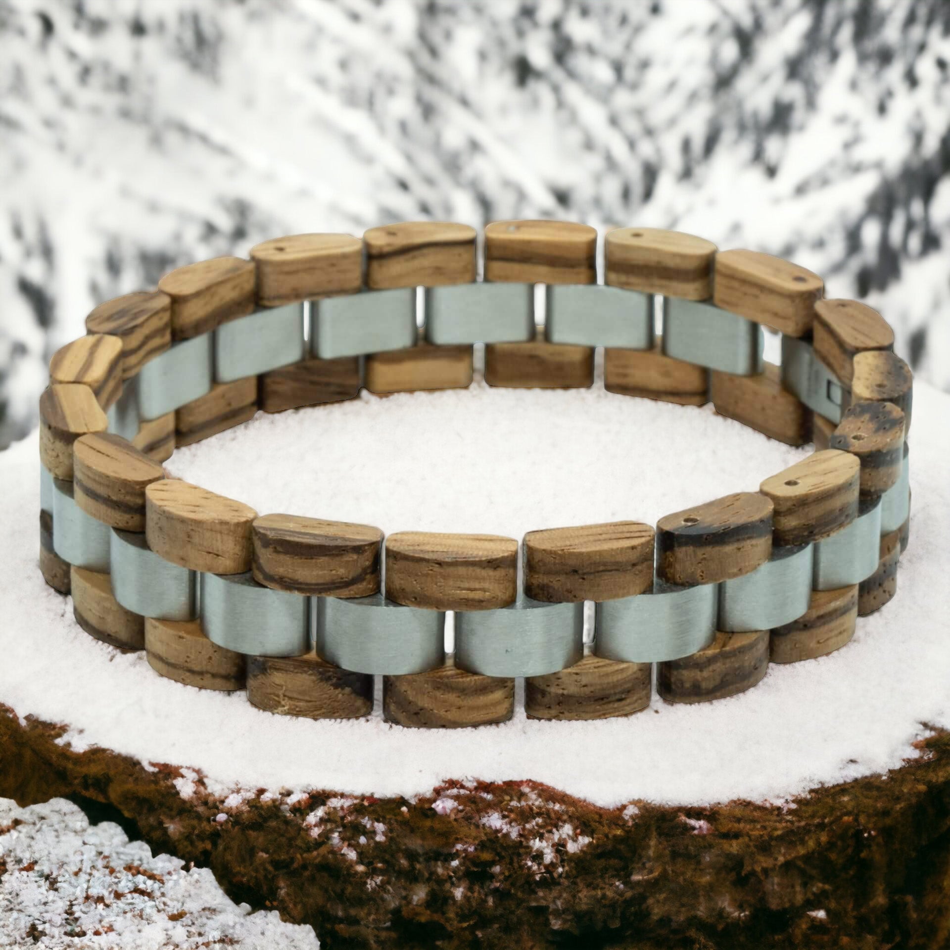Monte Rosa (Zebrano + RVS) - Houten armband