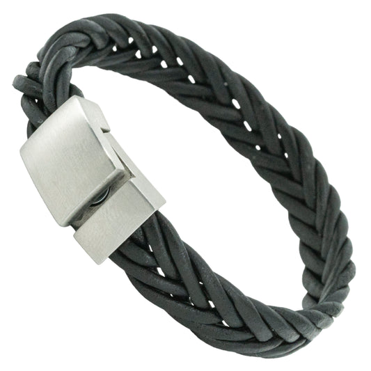 Stainless steel bracelet with engraving - braided leather