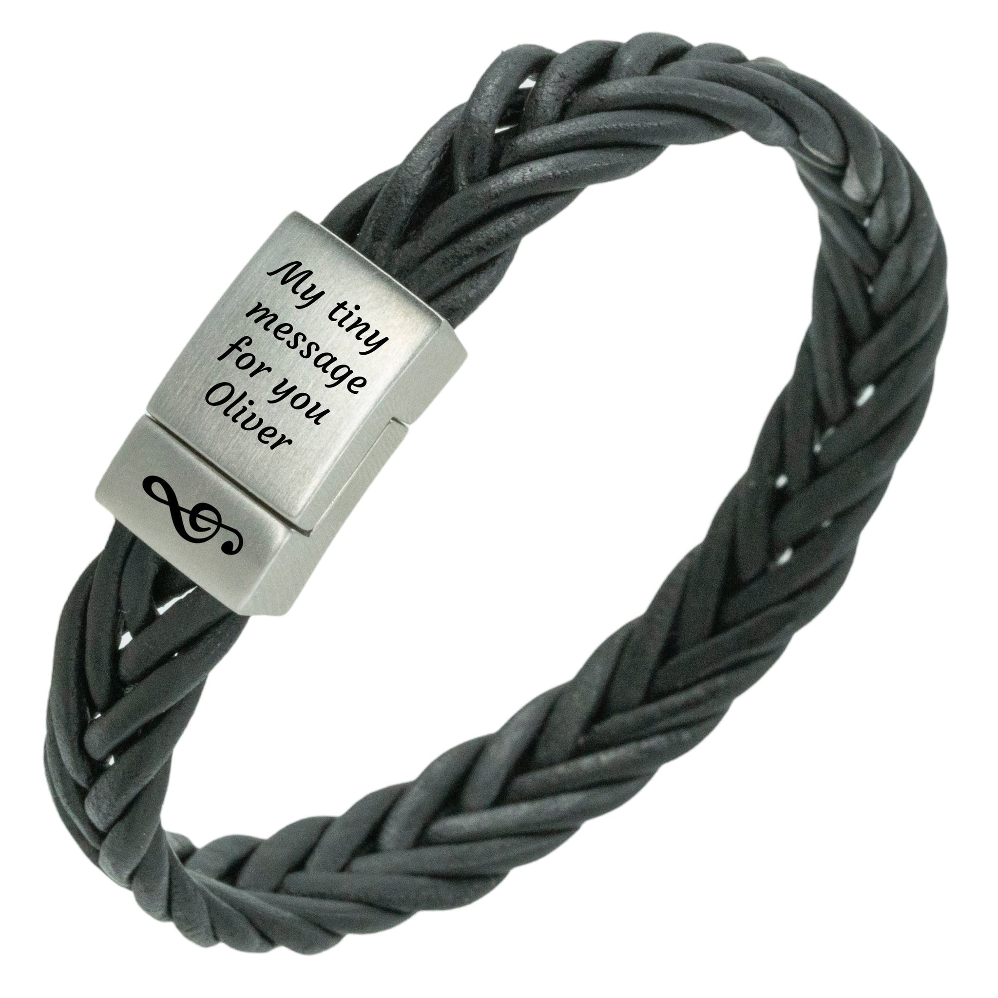Stainless steel bracelet with engraving - braided leather