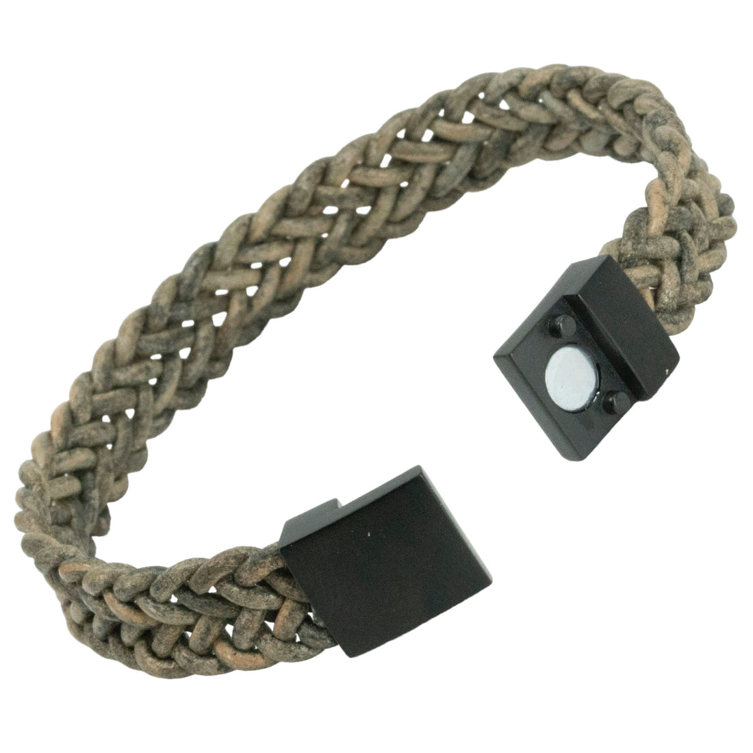 Black Stainless Steel Bracelet with engraving - braided leather