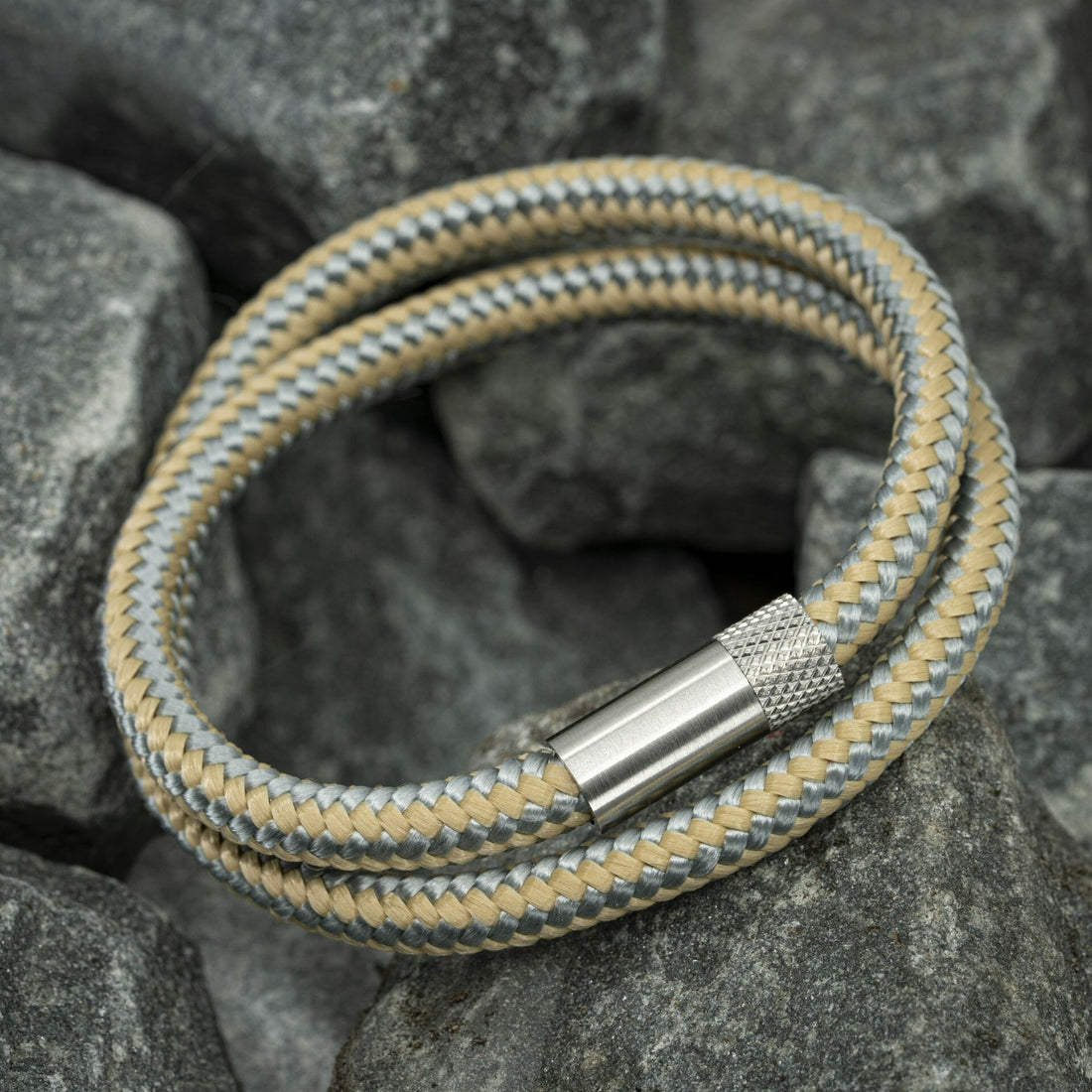 Elite-Armband Silber – Honig / graues Seil