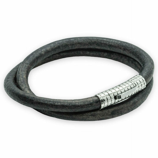 Double round leather black 6mm bracelet