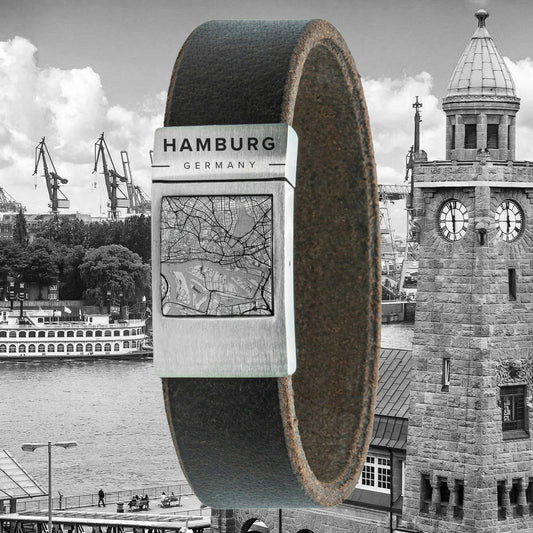 Map bracelet <b>brown</b> leather with your own city