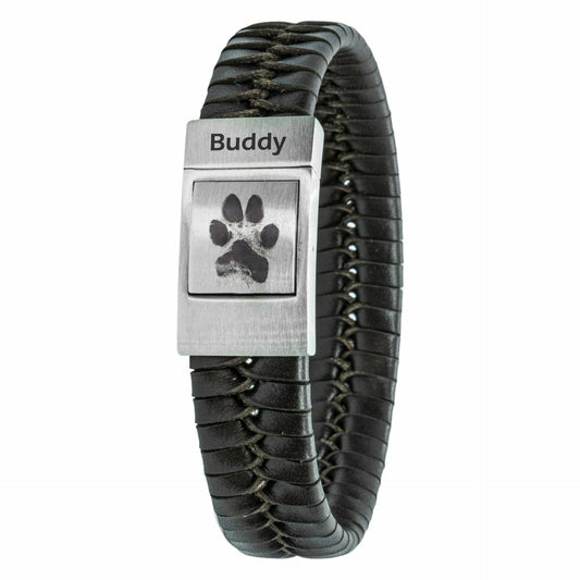 Paw print or pet photo on bracelet - Braided leather