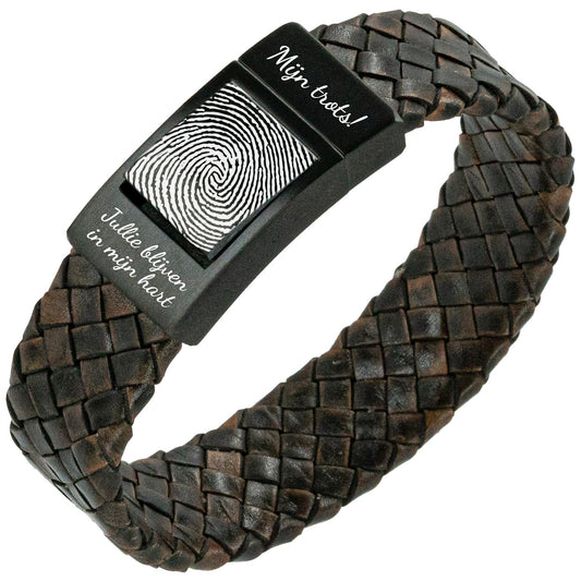 'Dear Grandpa' Fingerprint bracelet - Brown braided leather