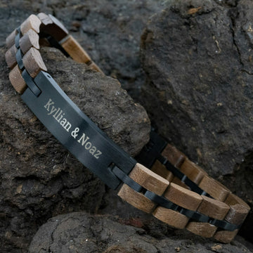 Wooden Walnut bracelet black + own text
