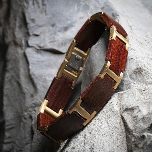 Initials bracelet for Men (Sandalwood / Gold) - Wooden bracelet