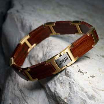 Initials bracelet for Men (Sandalwood / Gold) - Wooden bracelet