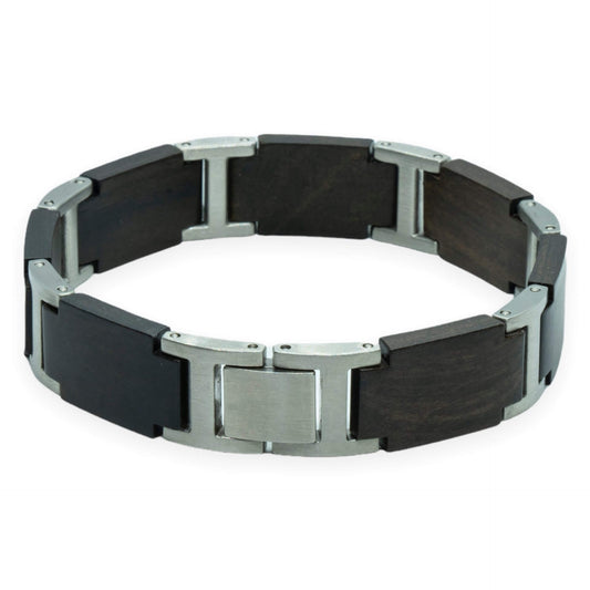 The Eco System (Ebony / Stainless Steel) - Wooden bracelet + Text Engraving