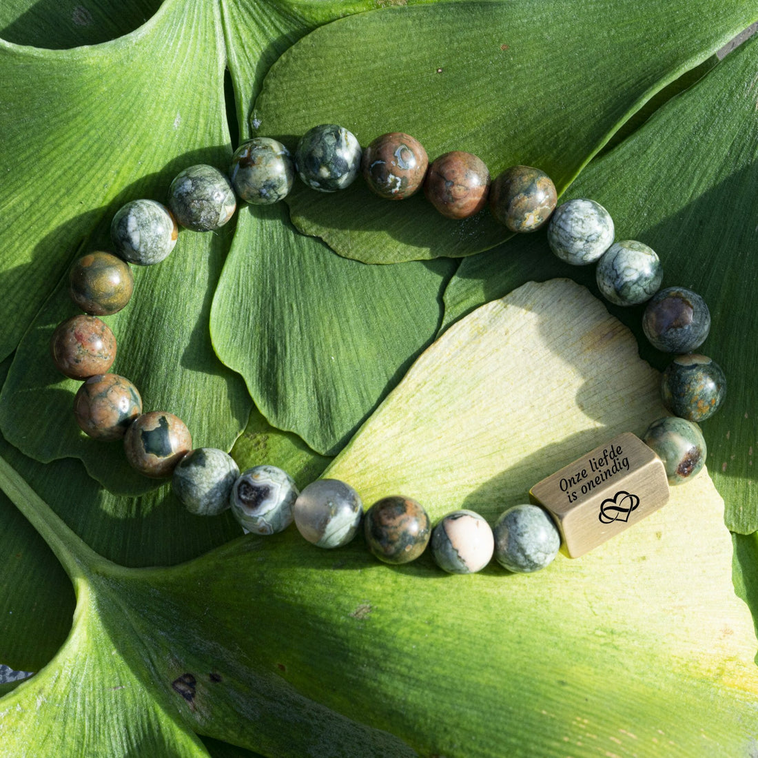 Green Sparrow Agate - Beaded Bracelet 'Our love is infinite'