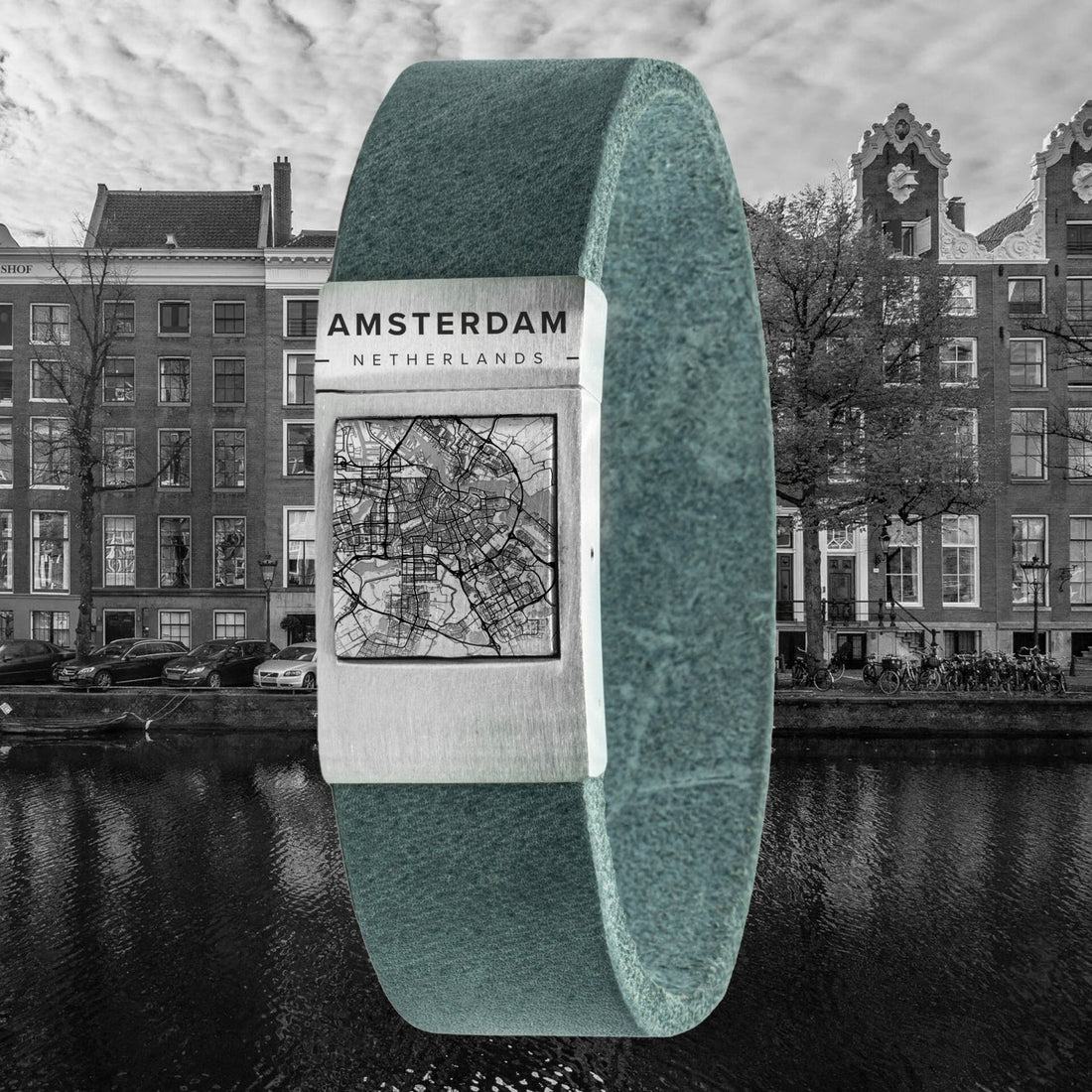 Card bracelet <b>Gray</b> leather with hometown