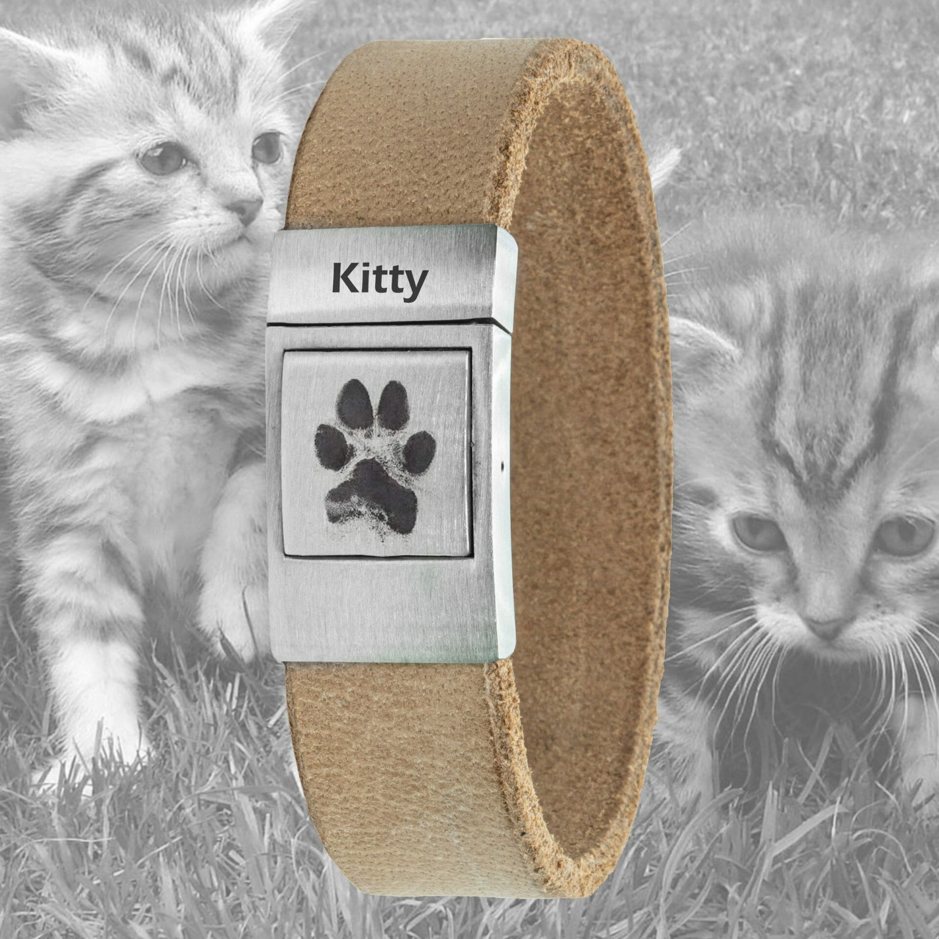 Own cat paw print on leather bracelet of your choice