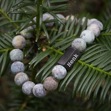 Name Engraving 'Matte Stoney Look' - 10mm Turquoise Beaded Bracelet