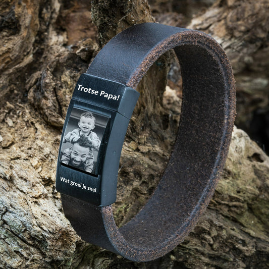 Own Photo on bracelet - Brown leather bracelet with photo print