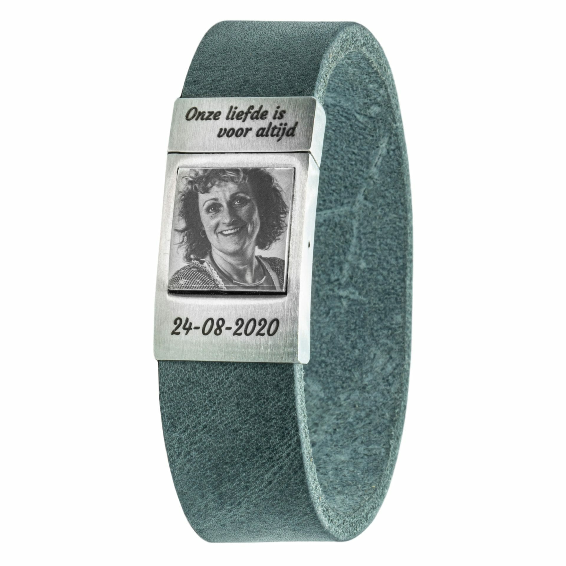 <b>Gray leather</b> photo bracelet with your own photo