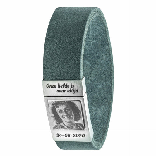 <b>Gray leather</b> photo bracelet with your own photo
