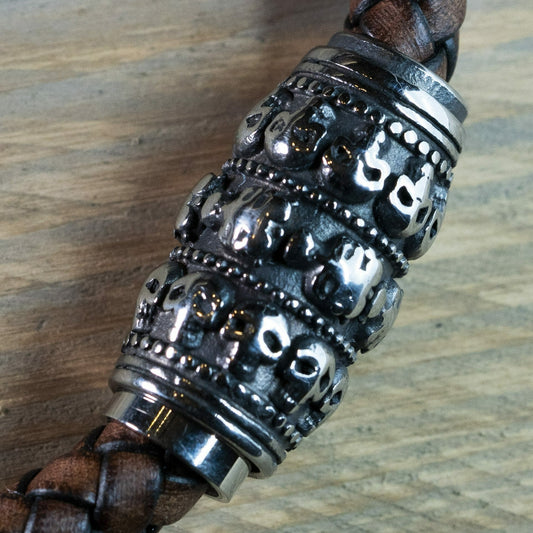 Viking Woven Leather Bracelet - Skulls 8mm