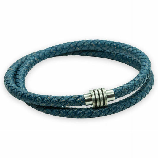 Blue braided round leather 6mm bracelet