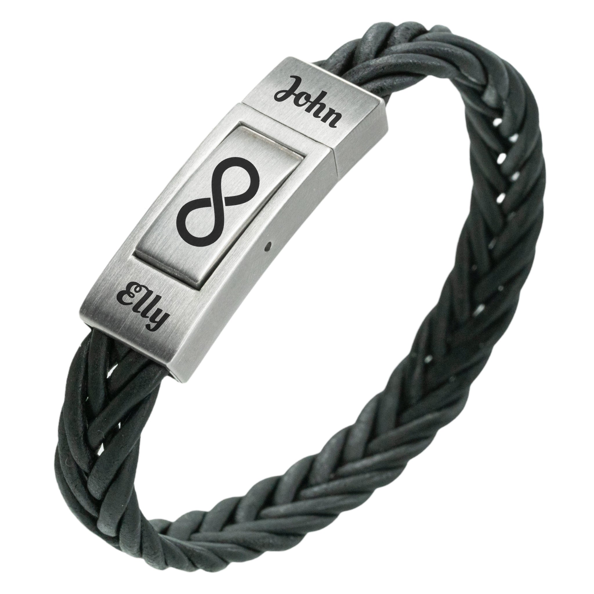 Pressure switch with name engraving - braided black leather