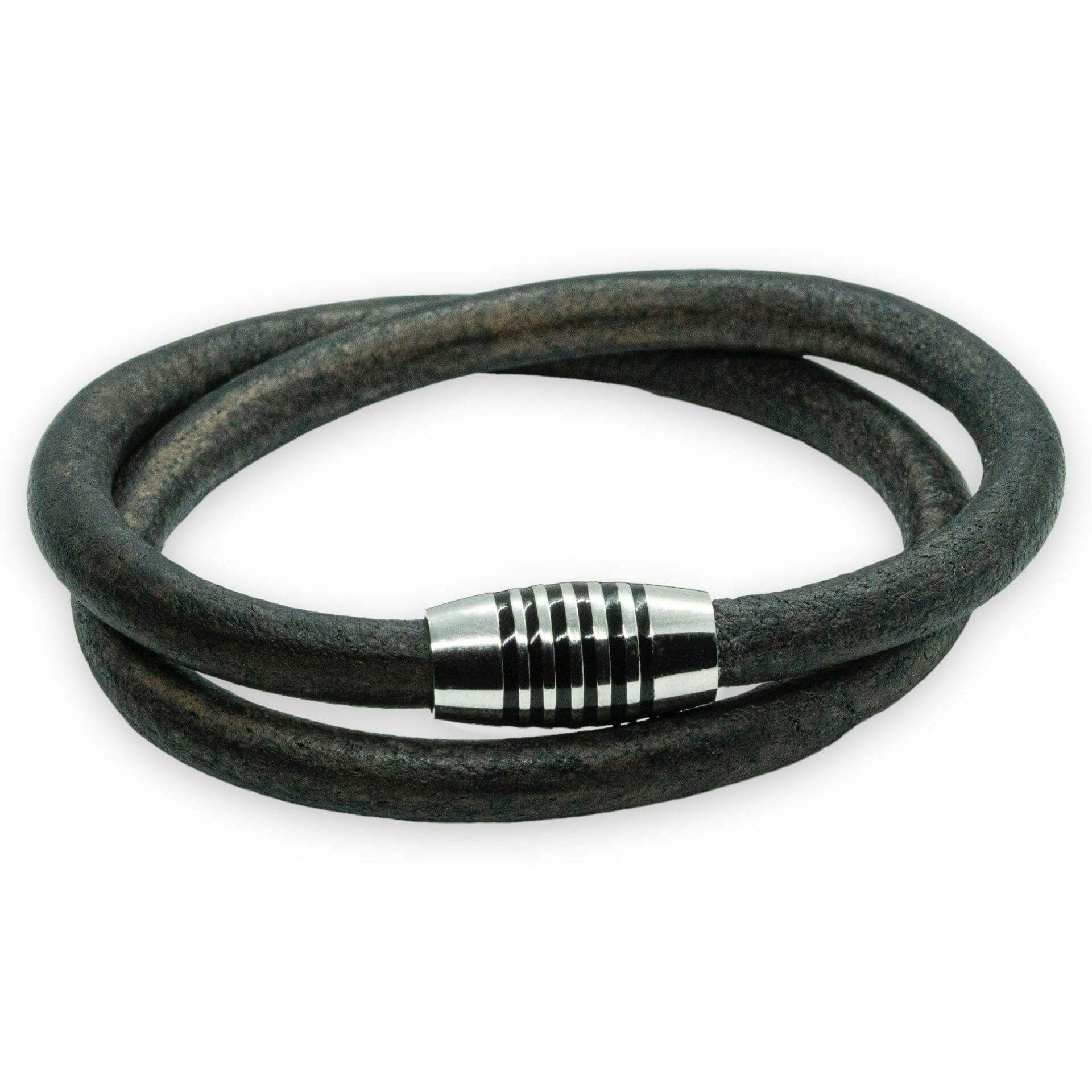 Double round leather black 6mm bracelet