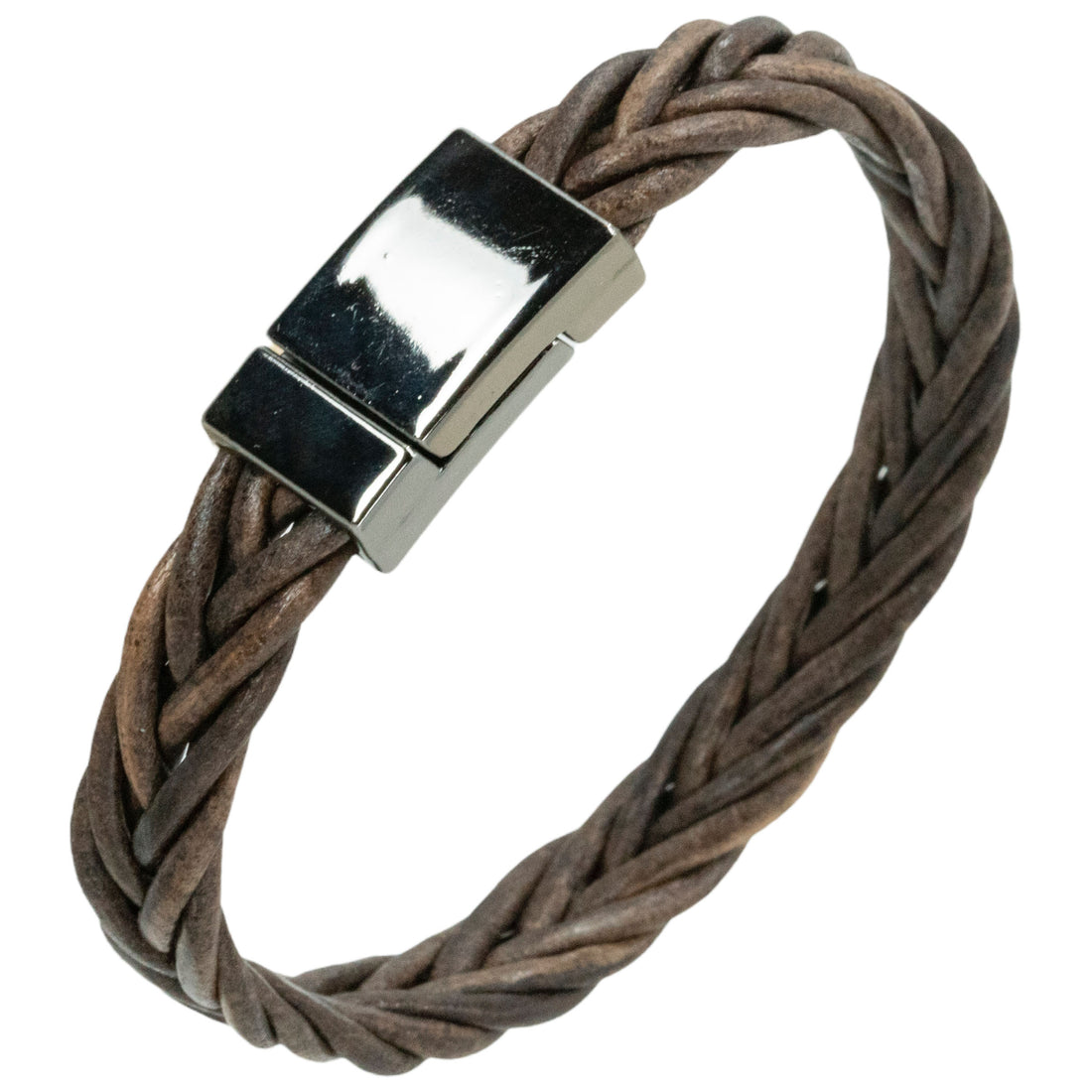 Gunmetal Bracelet - braided brown leather