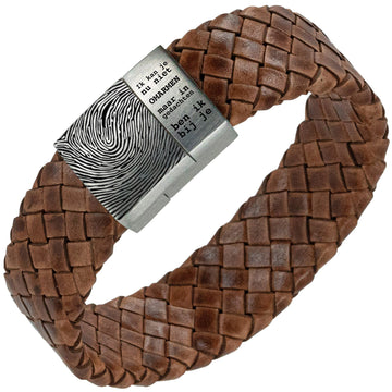 Make fingerprint on bracelet - brown <b>Braided leather</b> bracelet