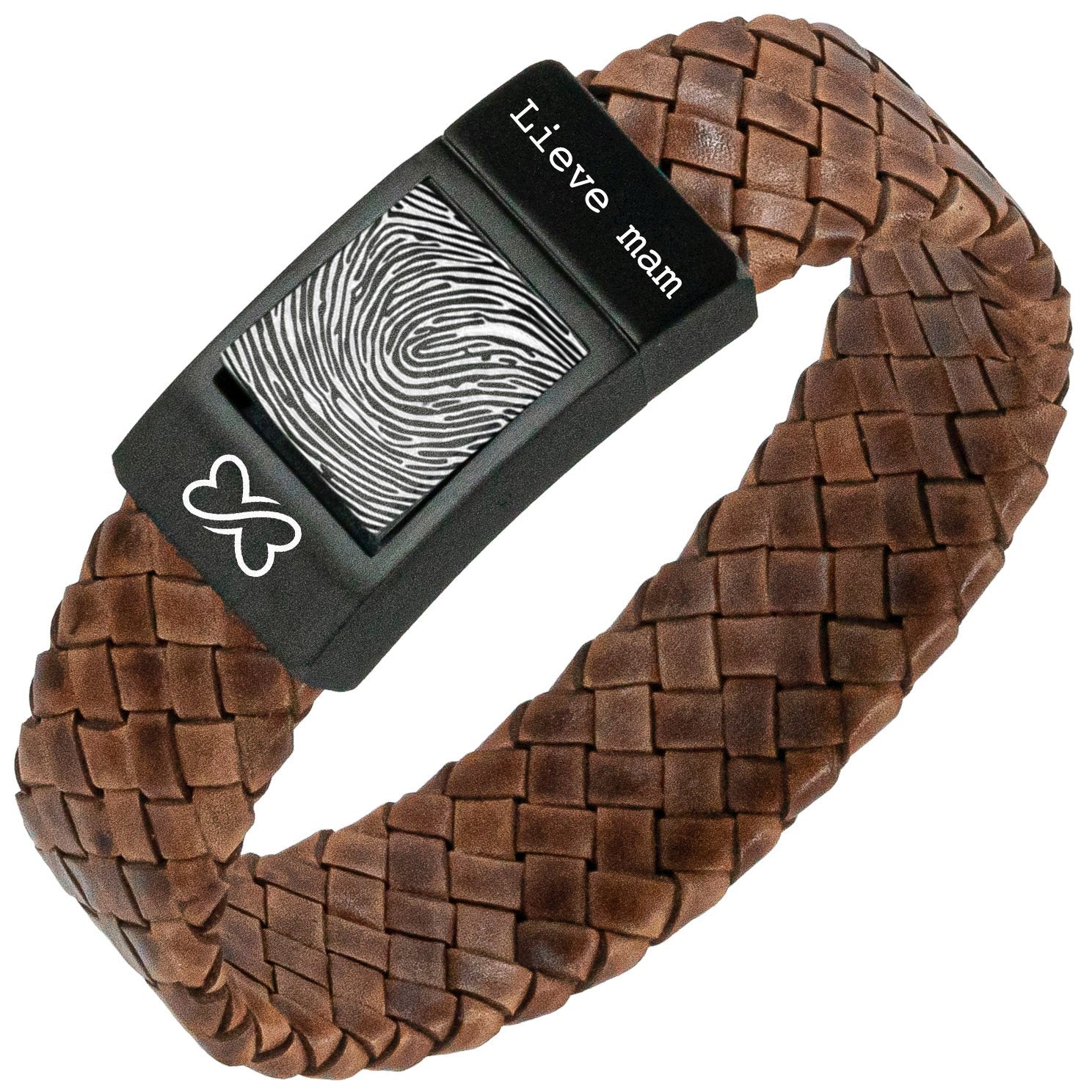 Mama Fingerprint bracelet - Brown braided leather