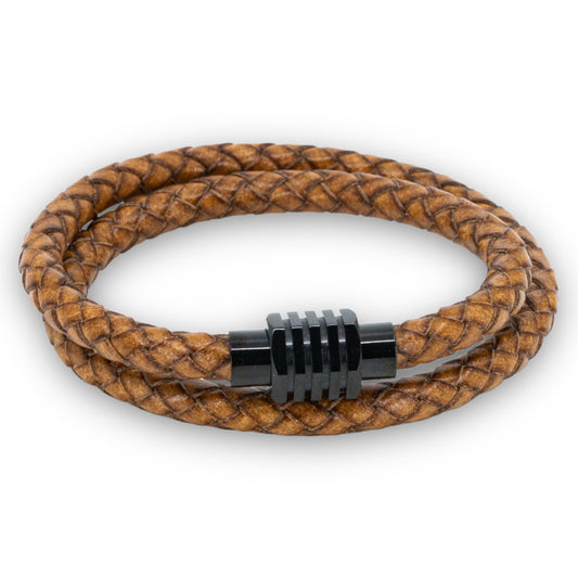 RUIGG Black - Brown double braided men's bracelet leather