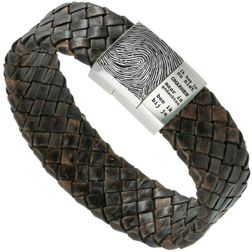 Make fingerprint on bracelet - Brown <b>Braided</b> Leather Bracelet