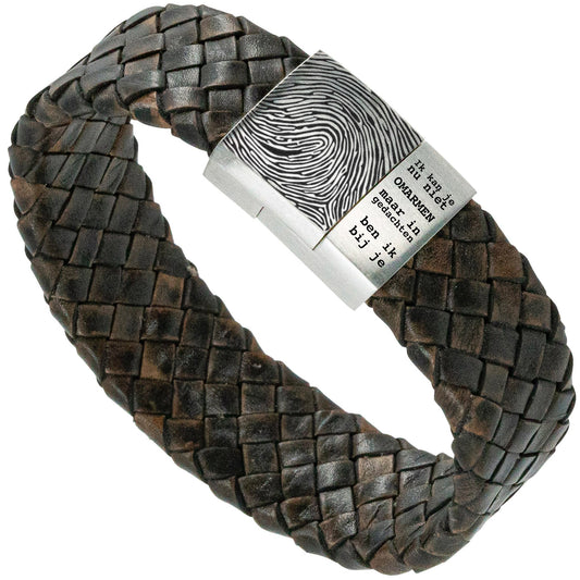 Make fingerprint on bracelet - brown <b>Braided leather</b> bracelet