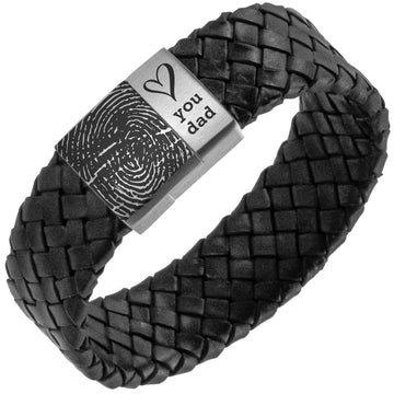 Make fingerprint on bracelet - black Braided leather bracelet