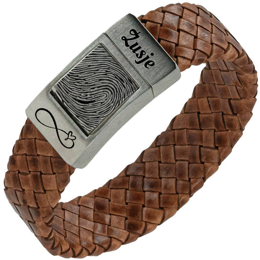 Fingerprint bracelet - Rocky Brown braided leather